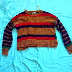 woven heart multicolor knit cropped sweater